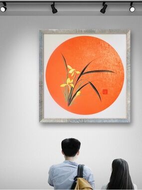 Hand-painted Asian rice paper painting of orchids
